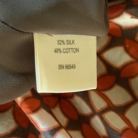 Tommy Bahama Sample Silk Cotton Blend Raw Hem Orange/Brown and White Floral Top - Picture 6 of 6